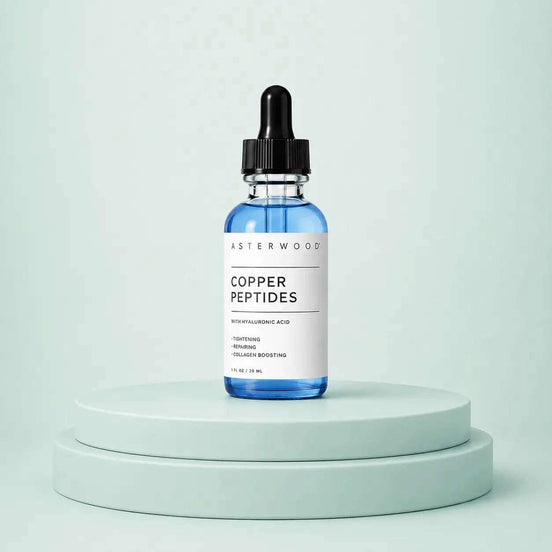 Copper Peptide Repair Serum bottle with dropper on white background