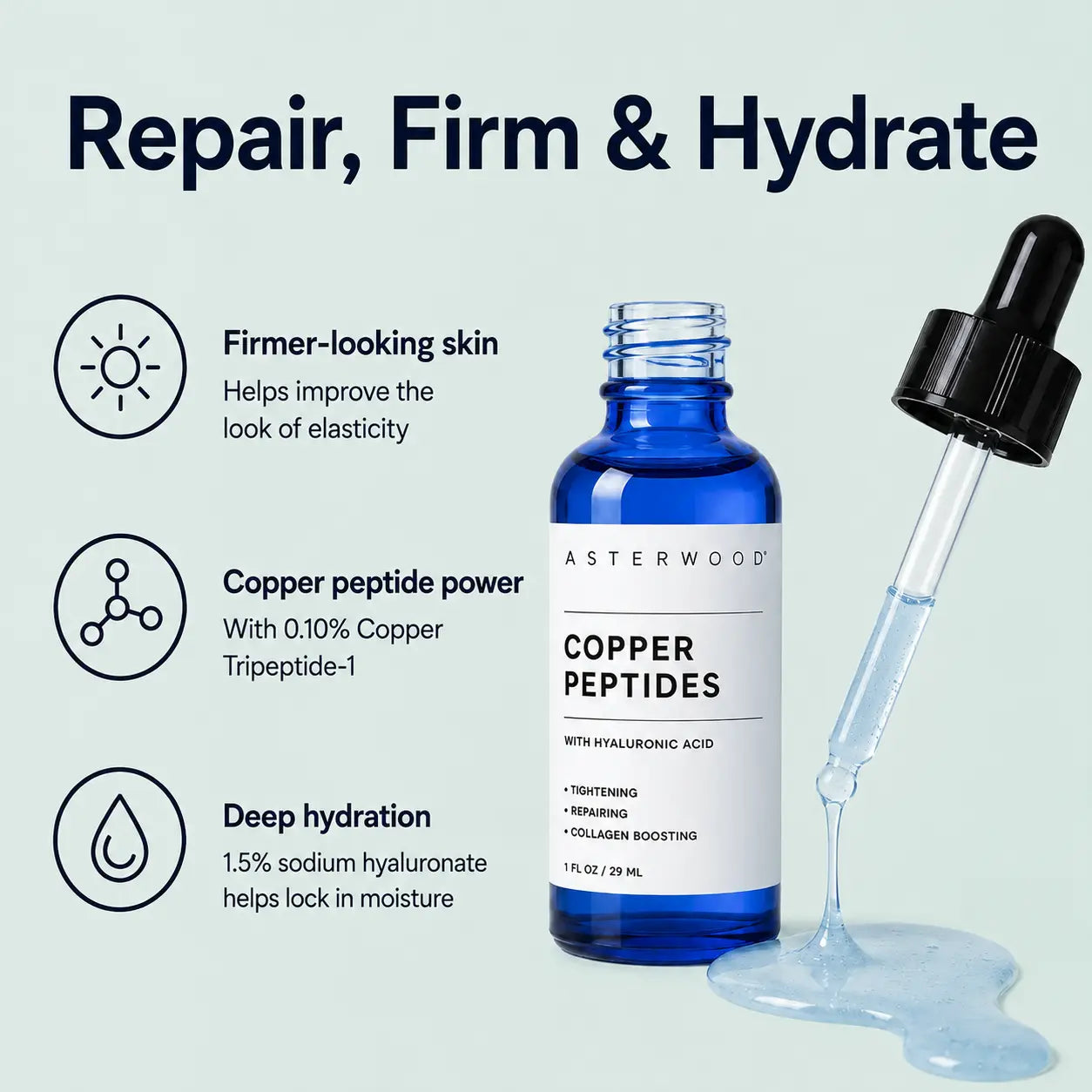 Copper Peptide Repair Serum (GHK-Cu Peptide and Hyaluronic Acid)