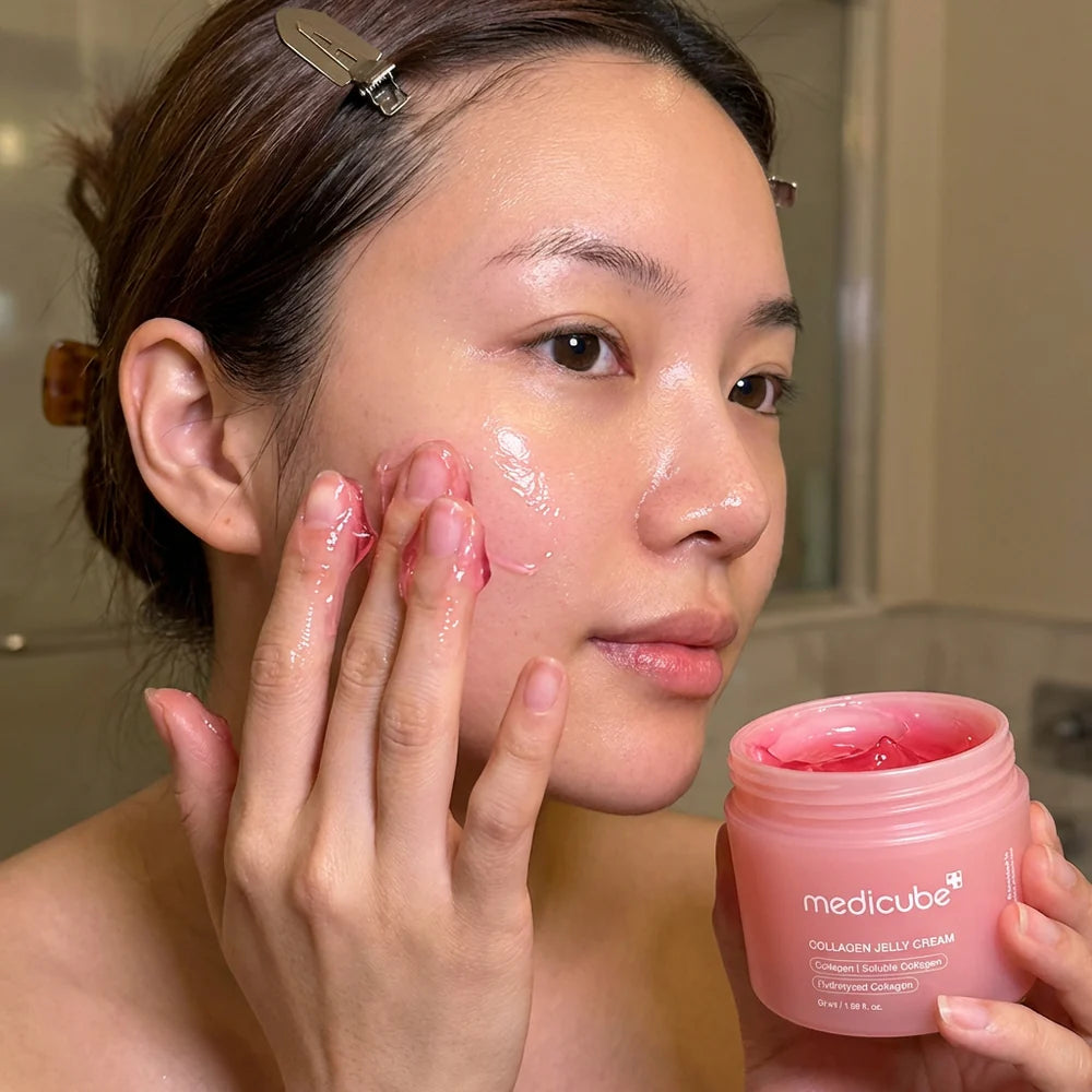collagen jelly cream applied on face for smooth glowing skin