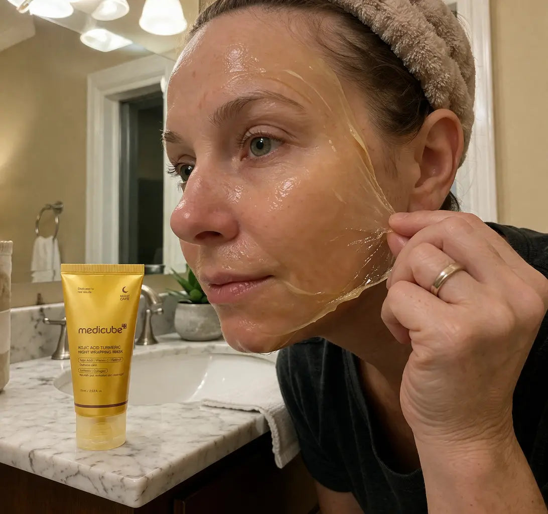 kojic acid turmeric face mask peel off overnight brightening skincare routine