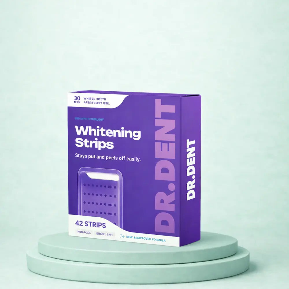 teeth whitening strips purple smile strips product packaging front view