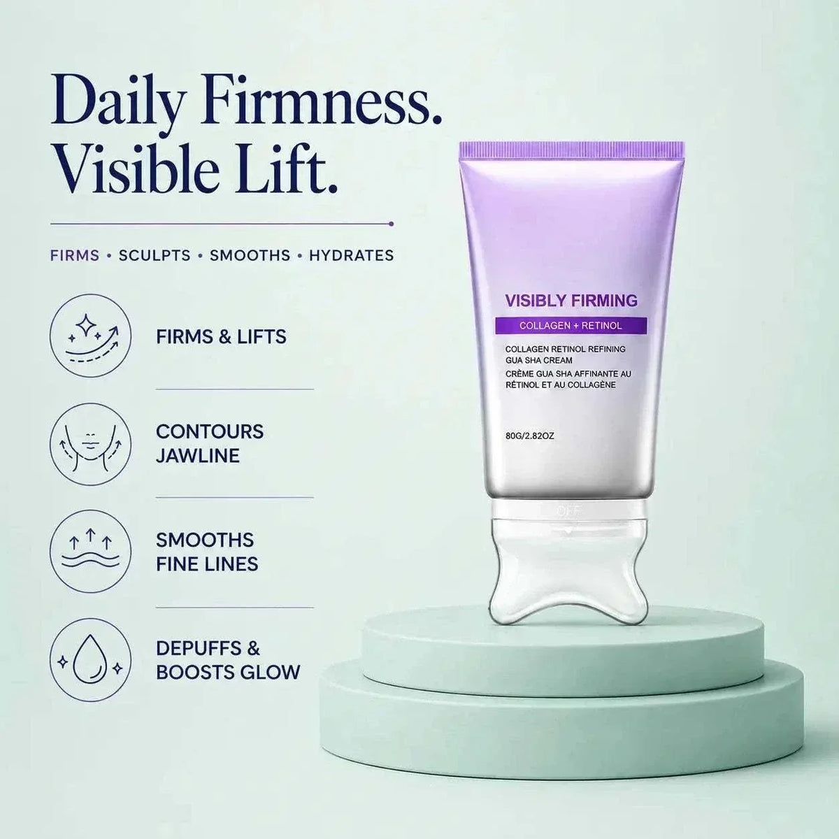Collagen retinol gua sha cream with applicator for firming and sculpting facial care