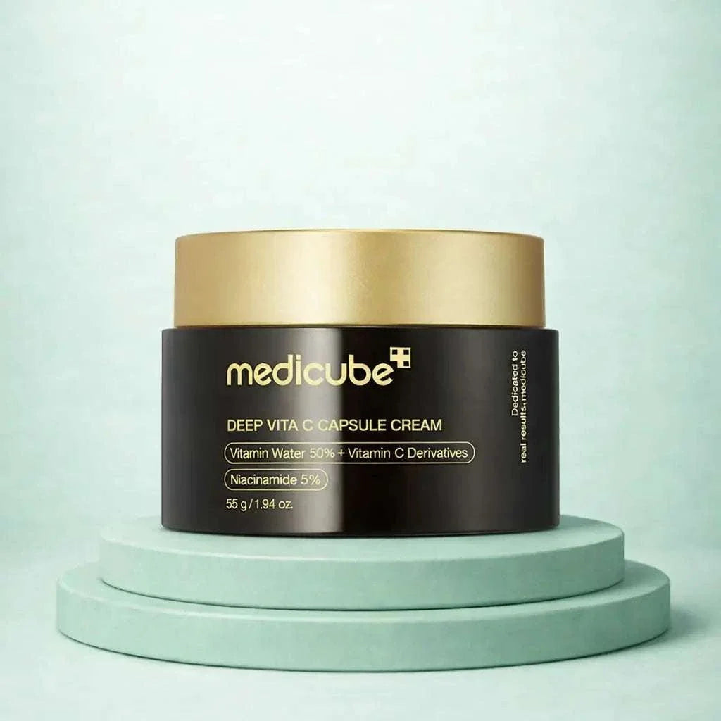 Deep Vita C Capsule Cream with golden vitamin capsules and gel texture