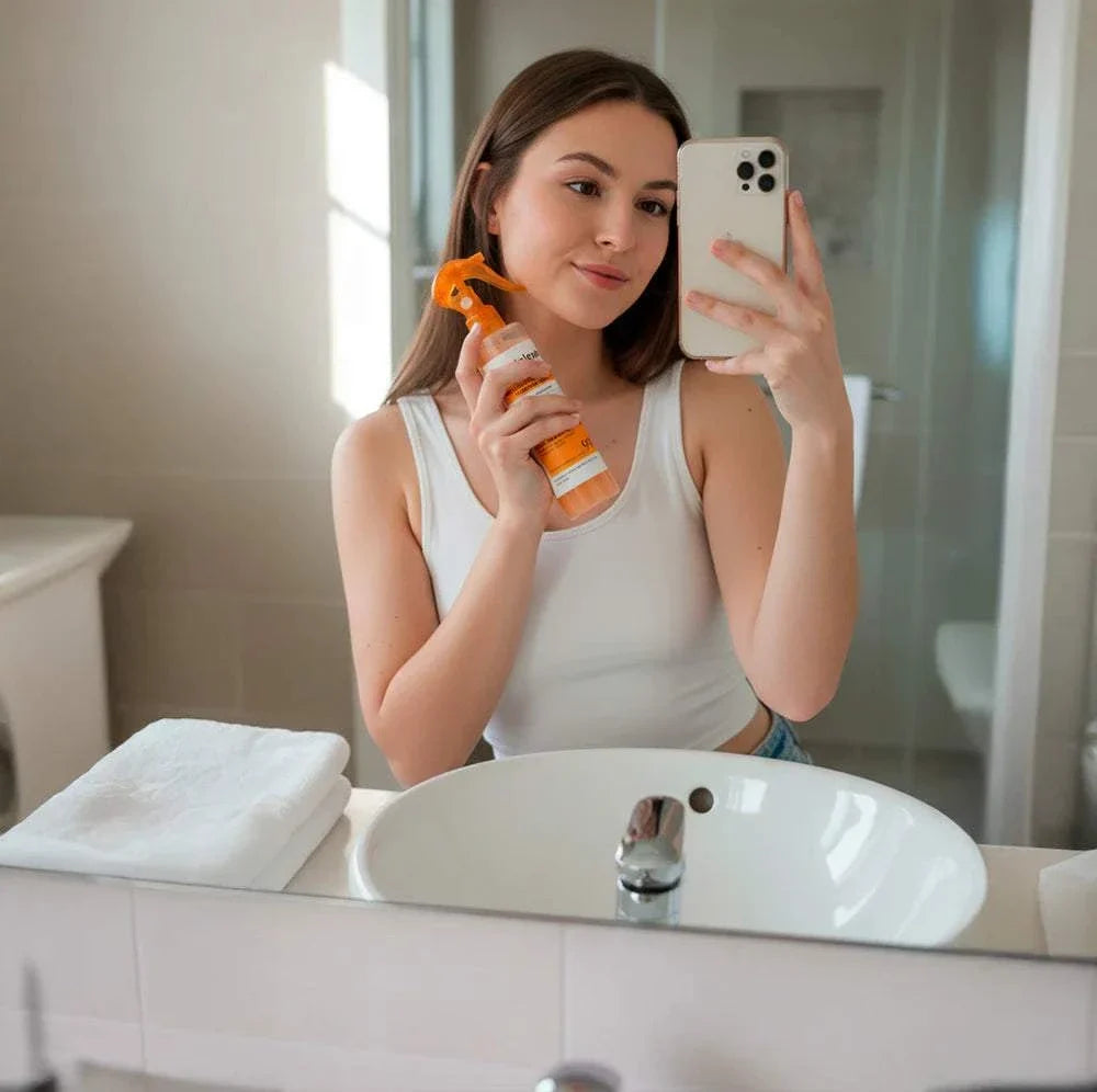 Exfoliating face serum bottle with dropper for smoothing and pore care