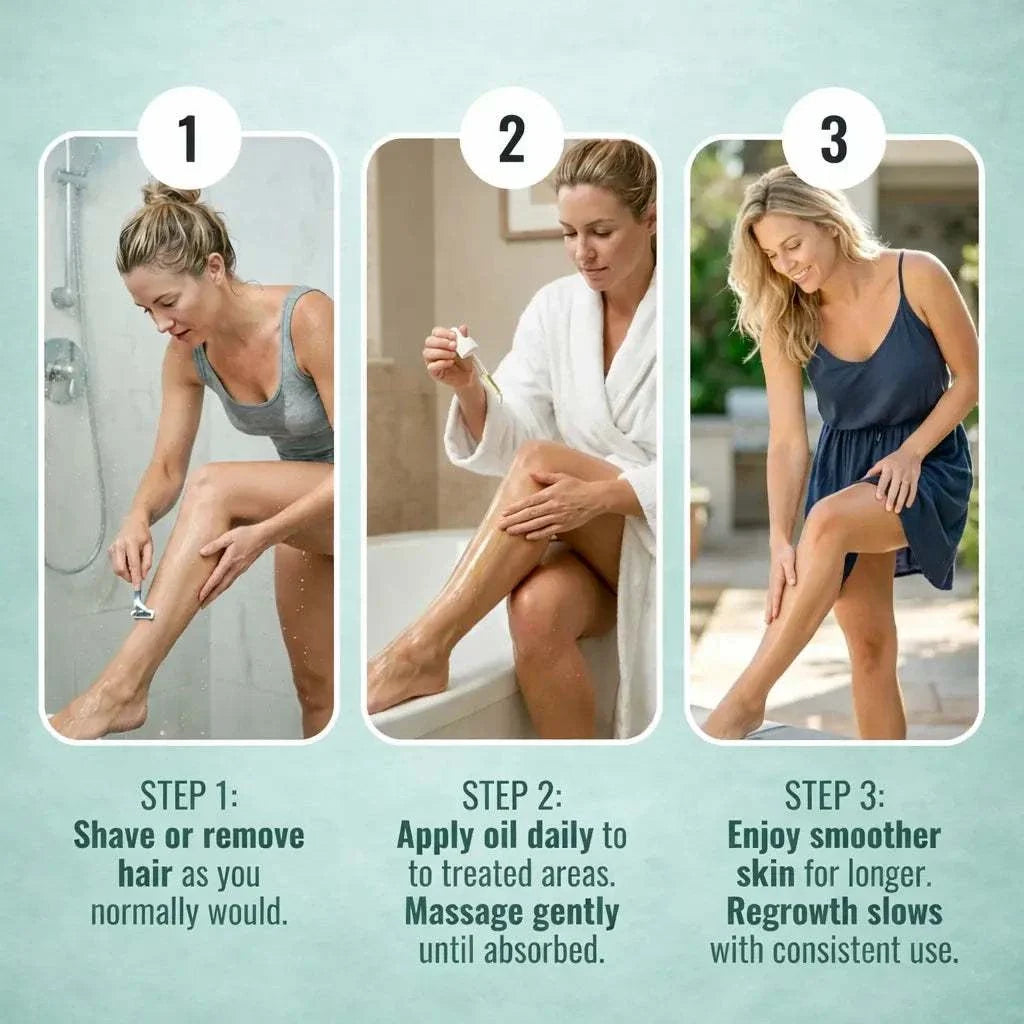 Bottle of natural hair removal oil for smooth skin