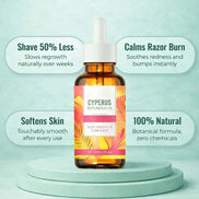 Bottle of natural hair removal oil with botanical ingredients