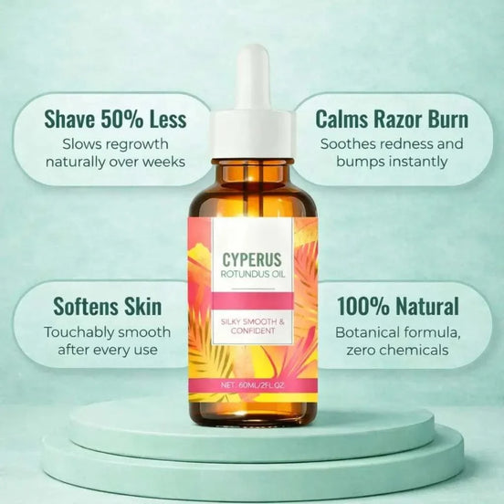 Bottle of natural hair removal oil with botanical ingredients