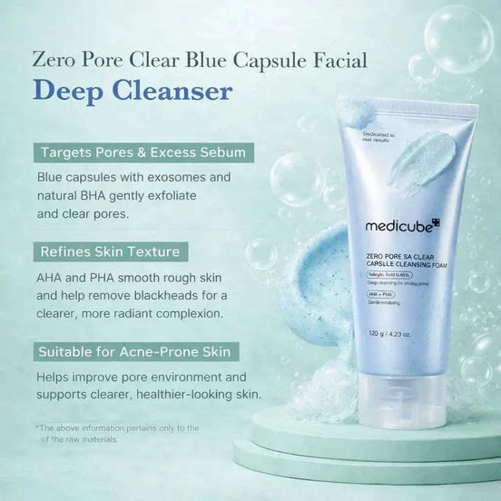 Blue capsule pore cleansing facial cleanser bottle