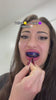 customer using purple whitening strips for instant teeth brightening effect