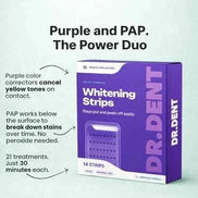 Purple teeth whitening strips for stain removal and brightening